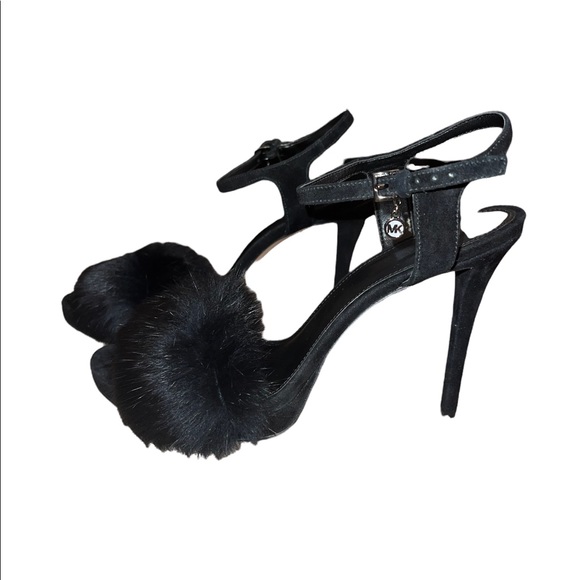 Michael Kors Black Fur Strappy Heels size 9.5 - Picture 2 of 7